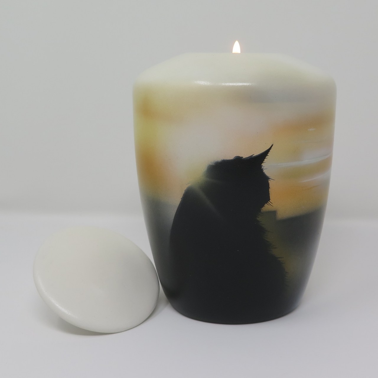 Katzenurne mit Teelicht Aufpasser