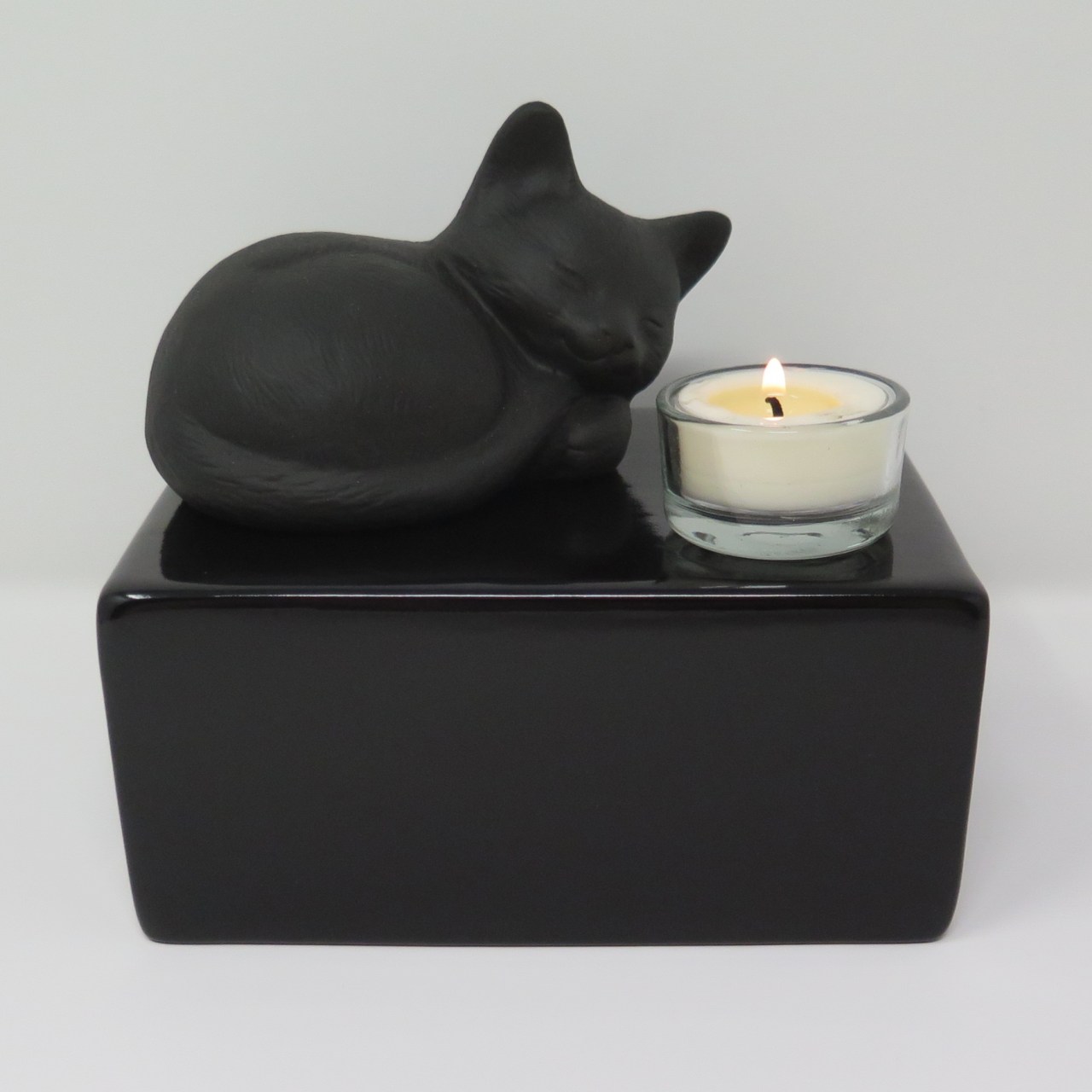 Katzenurne Stonecat mit Teelicht Schwarz