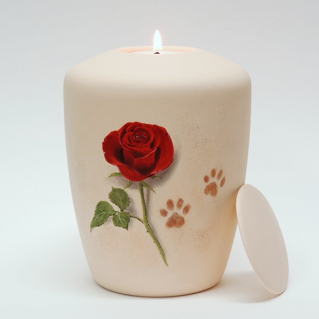 Tierurne mit Kerze Rose mit Pfötchen